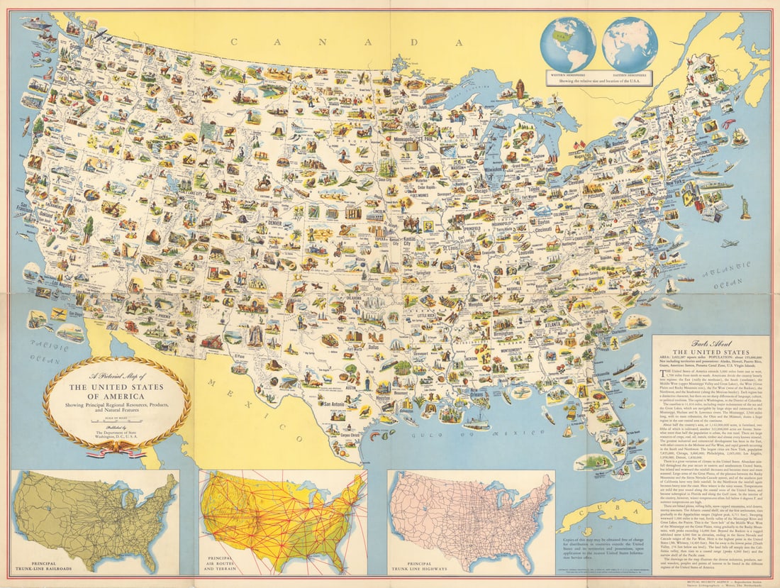 A Pictorial Map of the United States of America. 24x31 inches folding map c1951 (1 of 1)