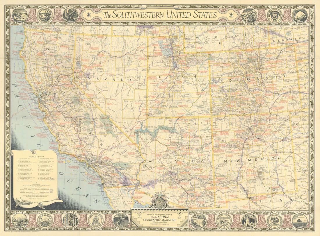The Southwestern United States by National Geographic 1940 old vintage map (1 of 1)