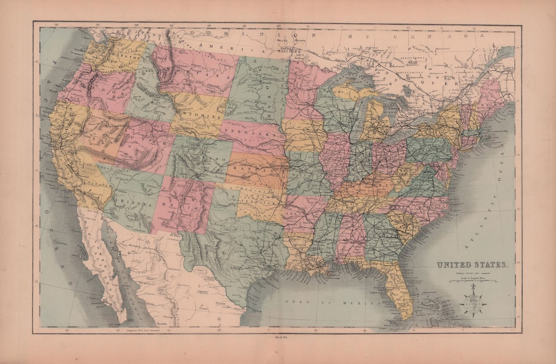 United States. Dacotah/Dakota. Arizona/Nevada <1867 border. HUGHES 1876 map (1 of 1)