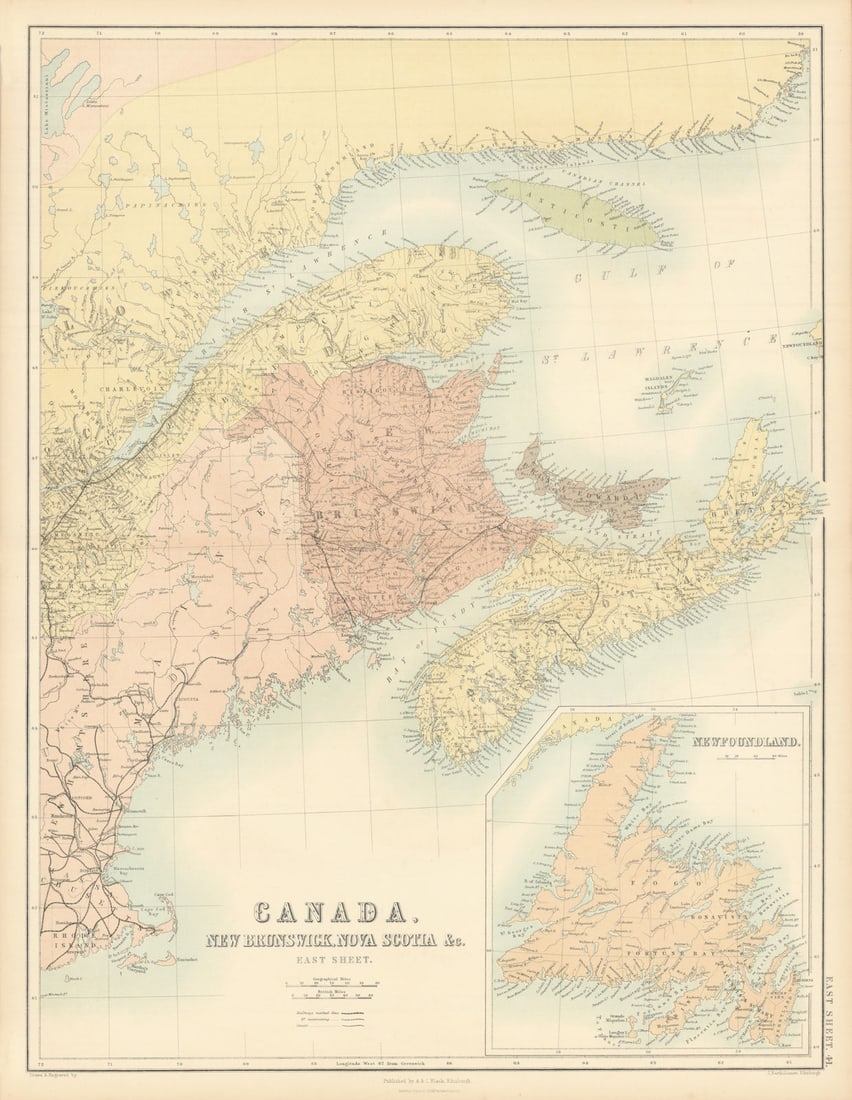 Canada East Sheet. Maritimes. St Lawrence NB Nova Scotia Newfoundland 1862 map (1 of 1)