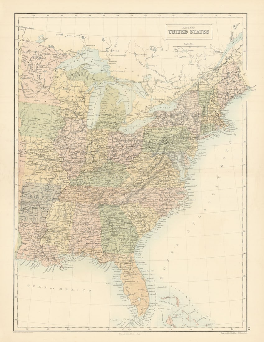Eastern United States. Great Lakes. Atlantic Seaboard. Deep South. HALL 1862 map (1 of 1)