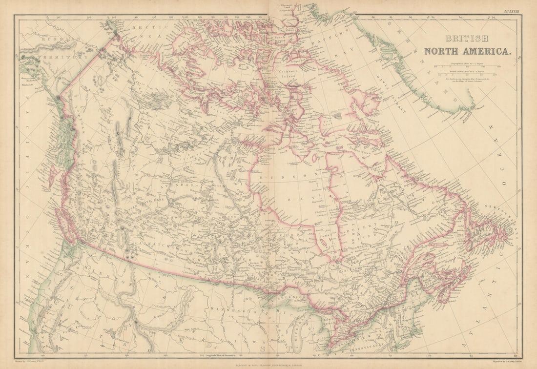 British North America by Joseph Wilson Lowry. Canada 1860 old antique map (1 of 1)