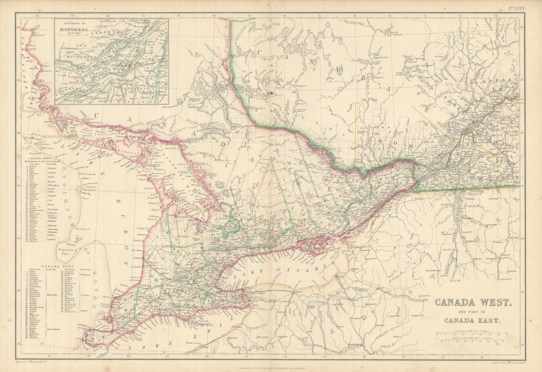 Canada West & part of Canada East. Montreal environs. Ontario. LOWRY 1860 map (1 of 1)