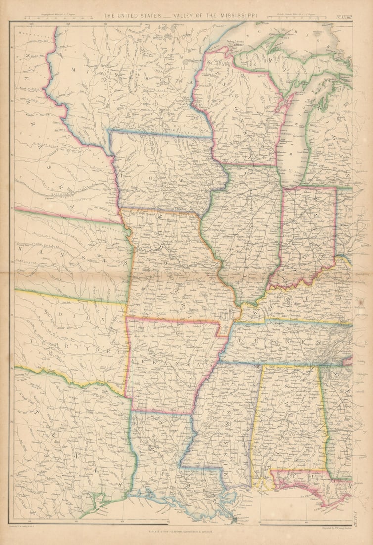 United States - Valley of the Mississippi by Joseph Wilson Lowry. USA 1860 map (1 of 1)