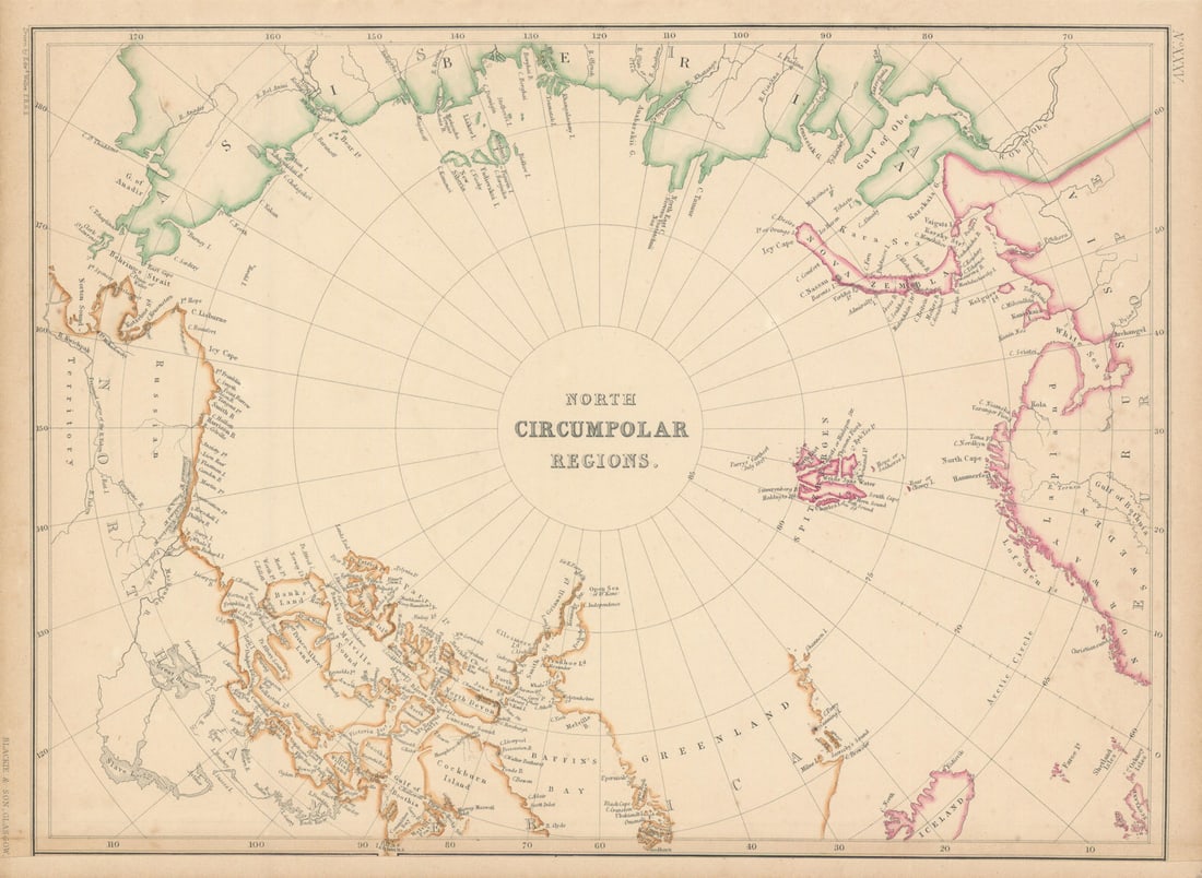 North Circumpolar Regions. North Pole Arctic by Edward Weller 1860 old map (1 of 1)