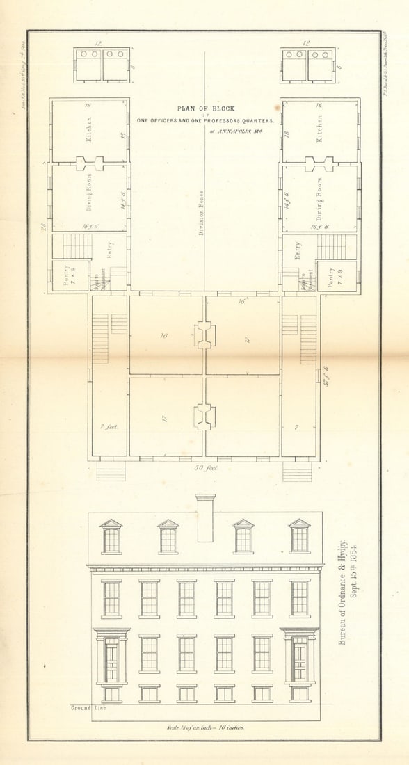 Plan of Block of Officers & Professors' Quarters at Annapolis, Maryland 1854 map (1 of 1)