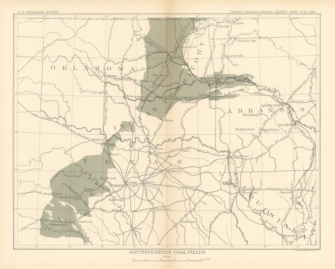 Southwestern coal fields. Oklahoma & Texas. US Geological Survey 1902 old map (1 of 1)