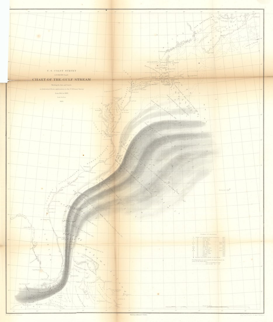 US Coast Survey Gulf Stream Chart. Atlantic seaboard. Axis & limits 1860 map (1 of 1)
