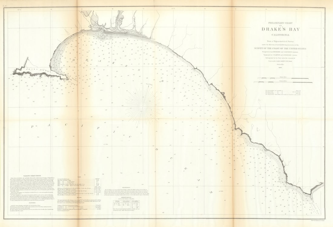 US Coast Survey chart. Drake’s Bay & Point Reyes, California. AD Bache 1860 map: Title: US Coast Survey chart. Drake’s Bay & Point Reyes, California. AD Bache 1860 map Description: Preliminary chart of Drake's Bay, California from a trigonometrical survey under the direction