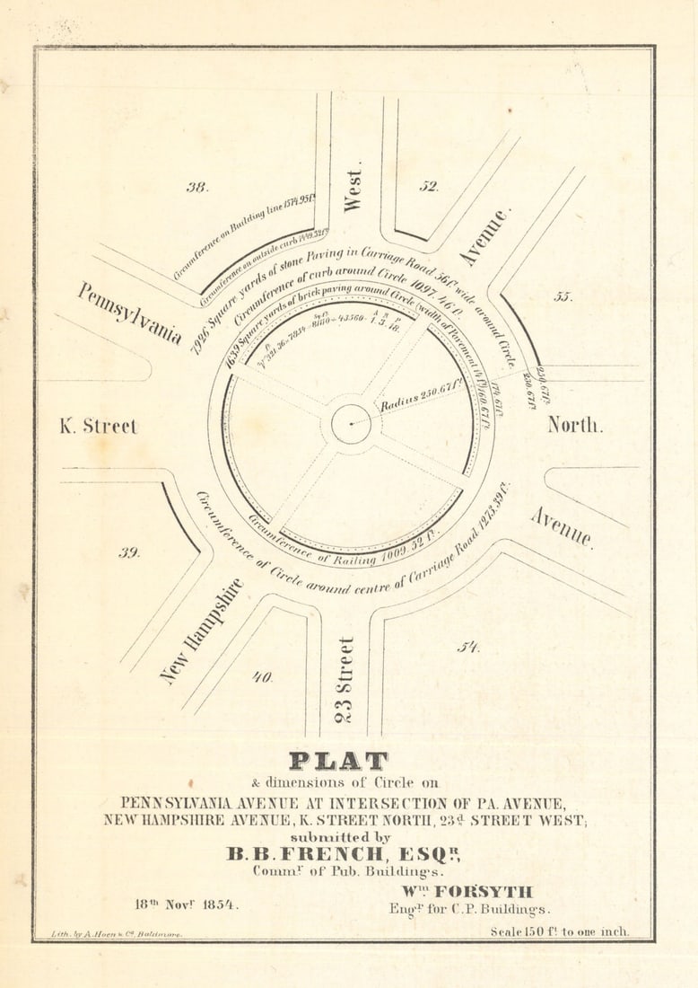 Plat & dimensions of Washington Circle on Pennsylvania Avenue 1854 old map: Title: Plat & dimensions of Washington Circle on Pennsylvania Avenue 1854 old map Description: Plat and dimensions of the Circle on Pennsylvania Avenue at intersection of Pennsylvania Avenue, New