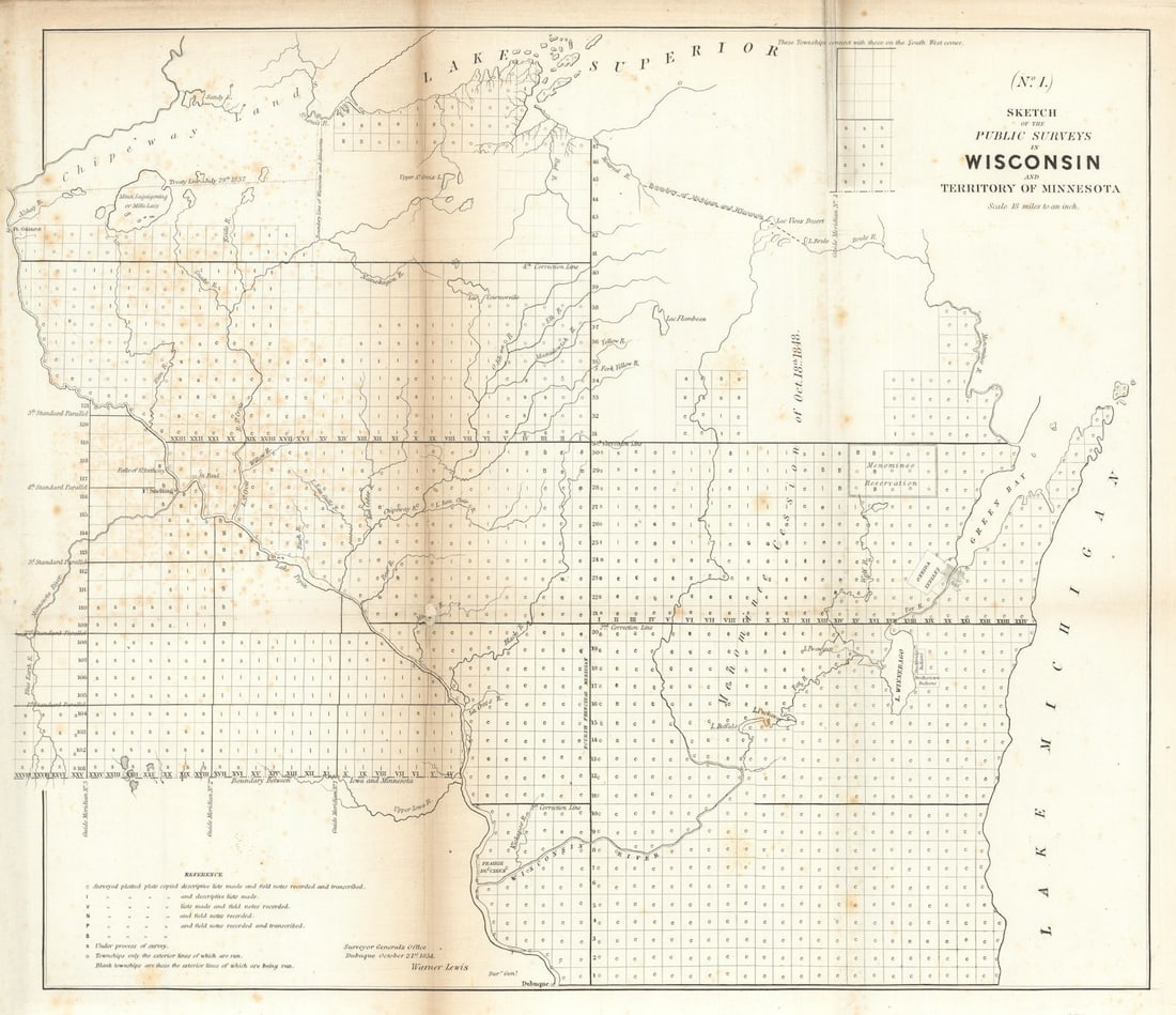 Sketch of the Public Surveys in Wisconsin and Territory of Minnesota 1854 map: Title: Sketch of the Public Surveys in Wisconsin and Territory of Minnesota 1854 map Description: Sketch of the Public Surveys in Wisconsin and Territory of Minnesota'. An antique map of Wisconsin and
