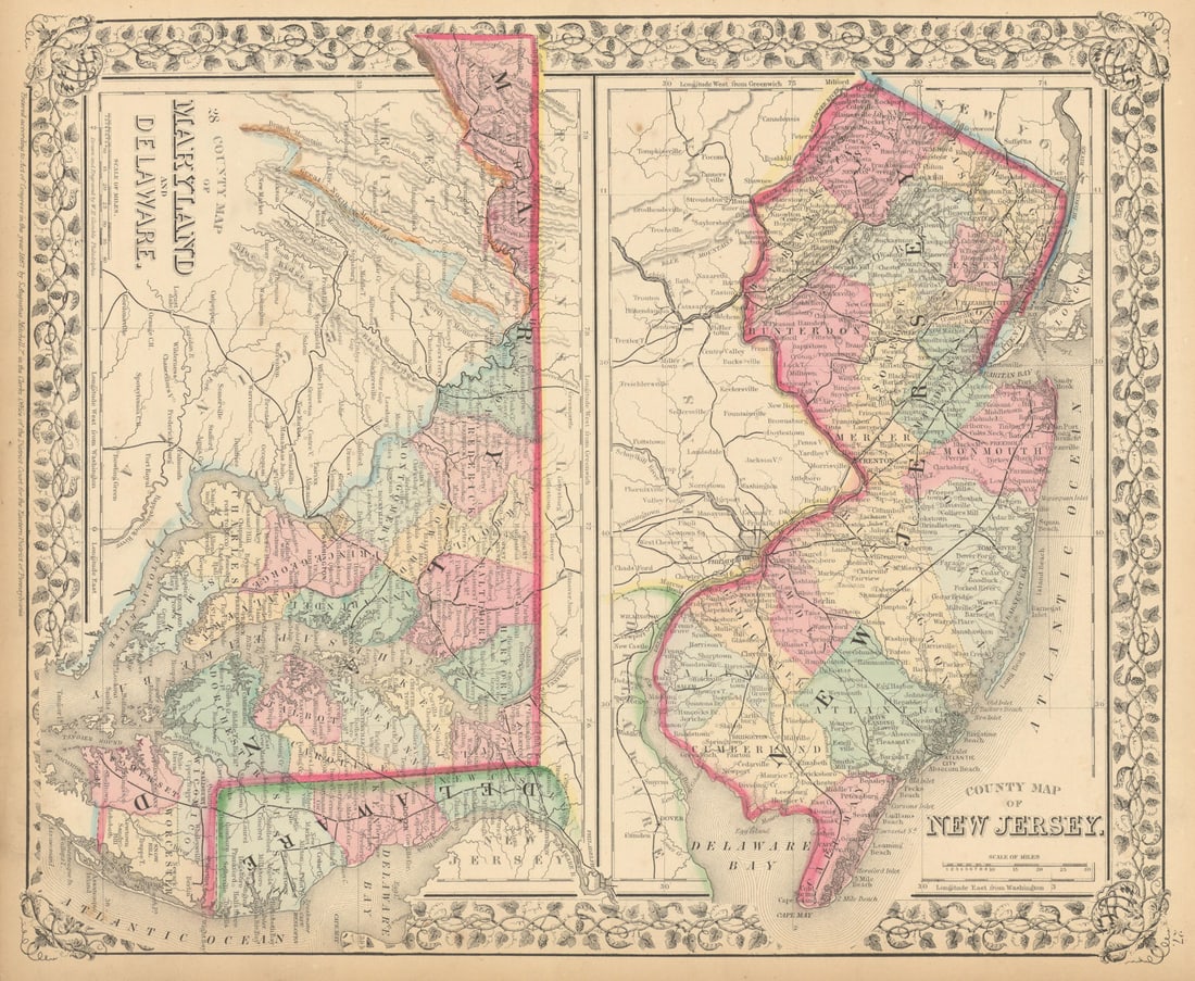 County maps of New Jersey, Maryland & Delaware. State maps. MITCHELL 1869 (1 of 1)