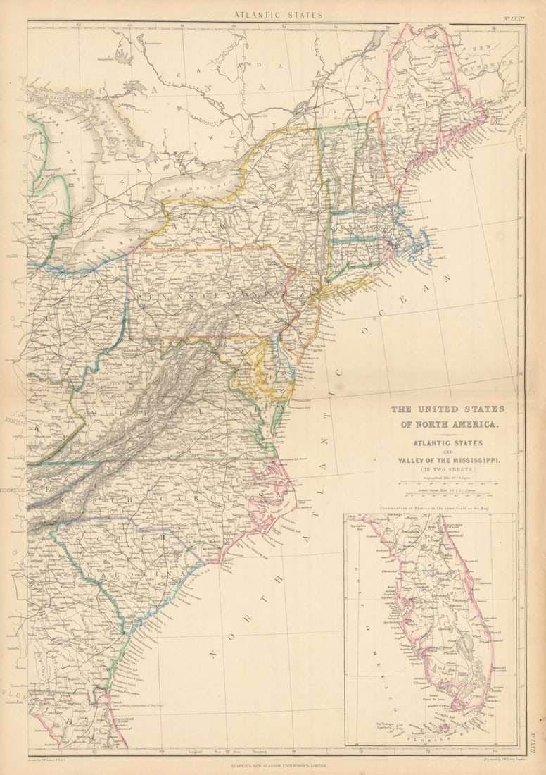 The United States of North America. USA Atlantic States. LOWRY 1859 old map: Title: The United States of North America. USA Atlantic States. LOWRY 1859 old map Description: The United States of North America. Atlantic States and Valley of the Mississippi. (in two sheets) [East