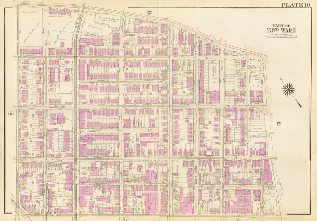 PHILADELPHIA Frankford. Pratt Foulkrod Penn Valley Dyre Darrah BROMLEY 1929 map (1 of 1)