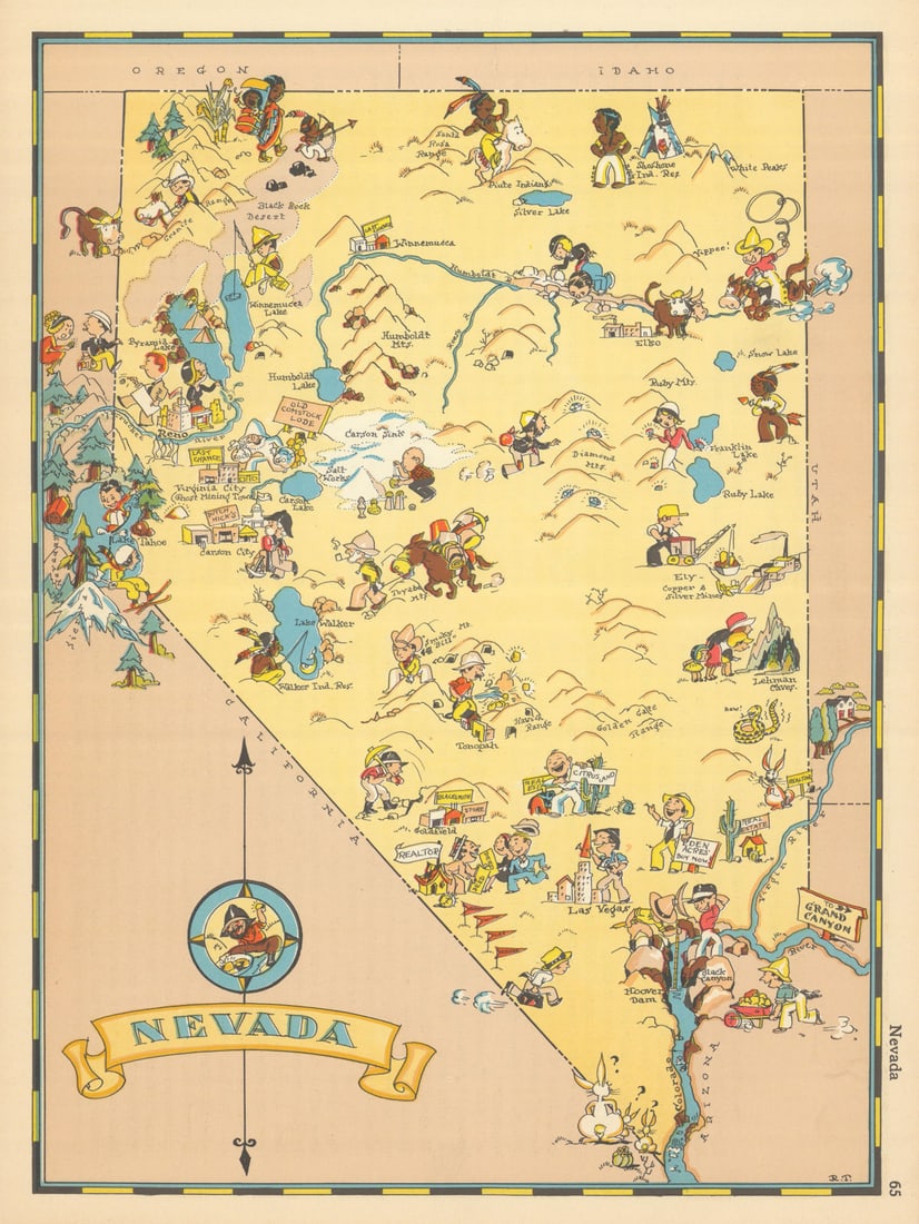 Nevada. Pictorial state map by Ruth Taylor White 1935 old vintage chart (1 of 1)