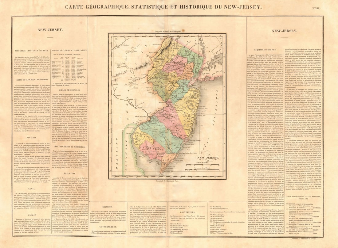 New Jersey antique state map. Counties. BUCHON 1825 old plan chart (1 of 1)
