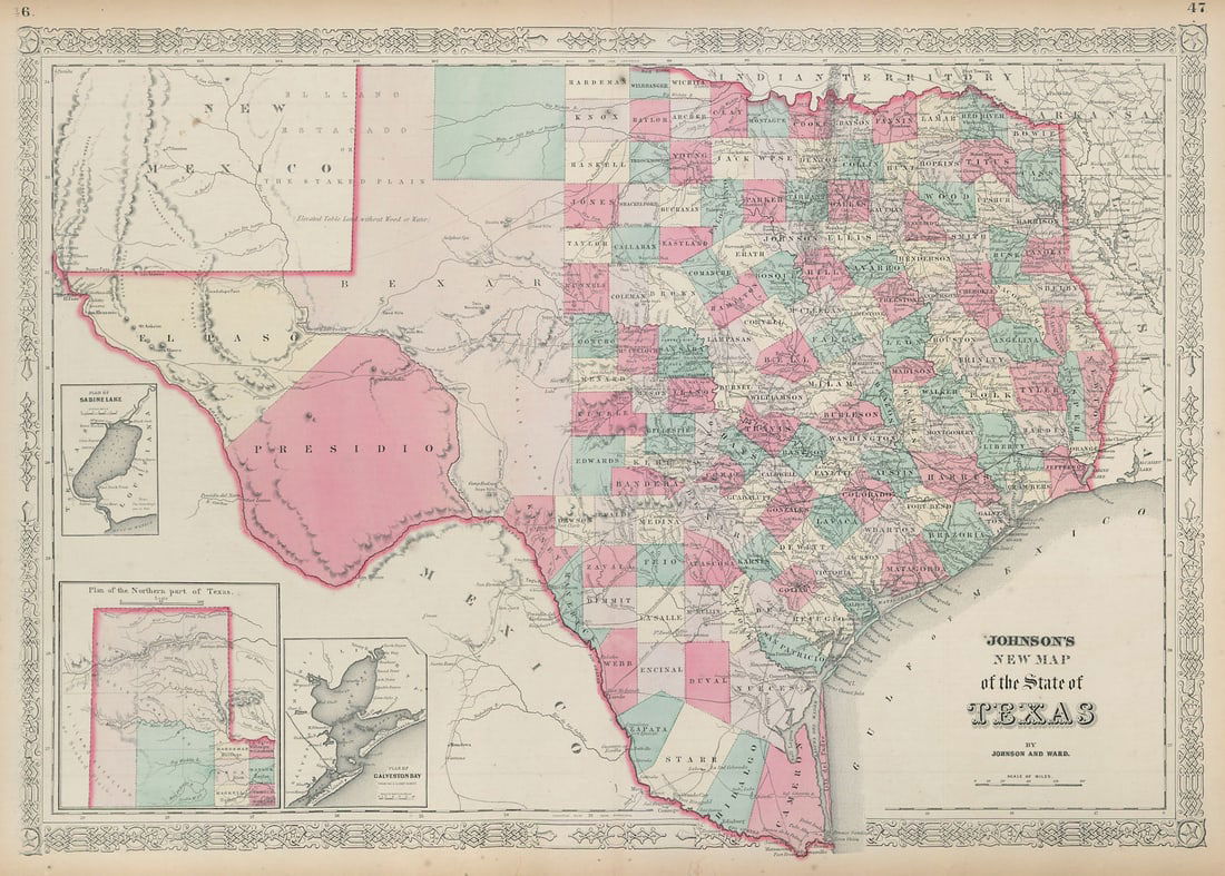 Johnson's New map of the State of Texas. US state map showing counties 1865 (1 of 1)