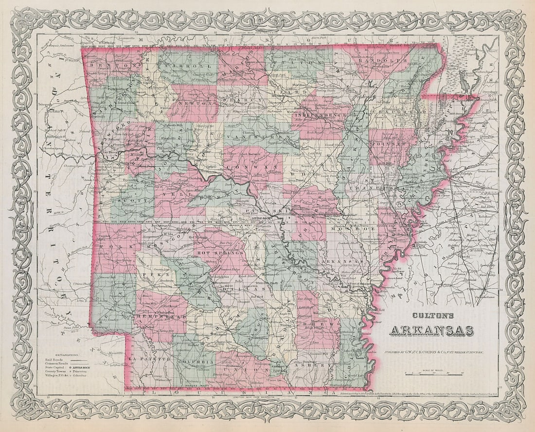 Colton's Arkansas. Decorative antique US state map 1869 old chart (1 of 1)