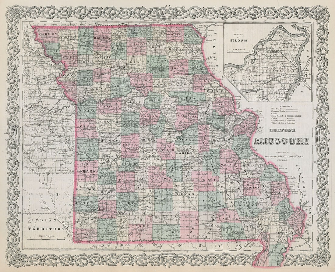 Colton's Missouri. Decorative antique US state map 1869 old chart (1 of 1)