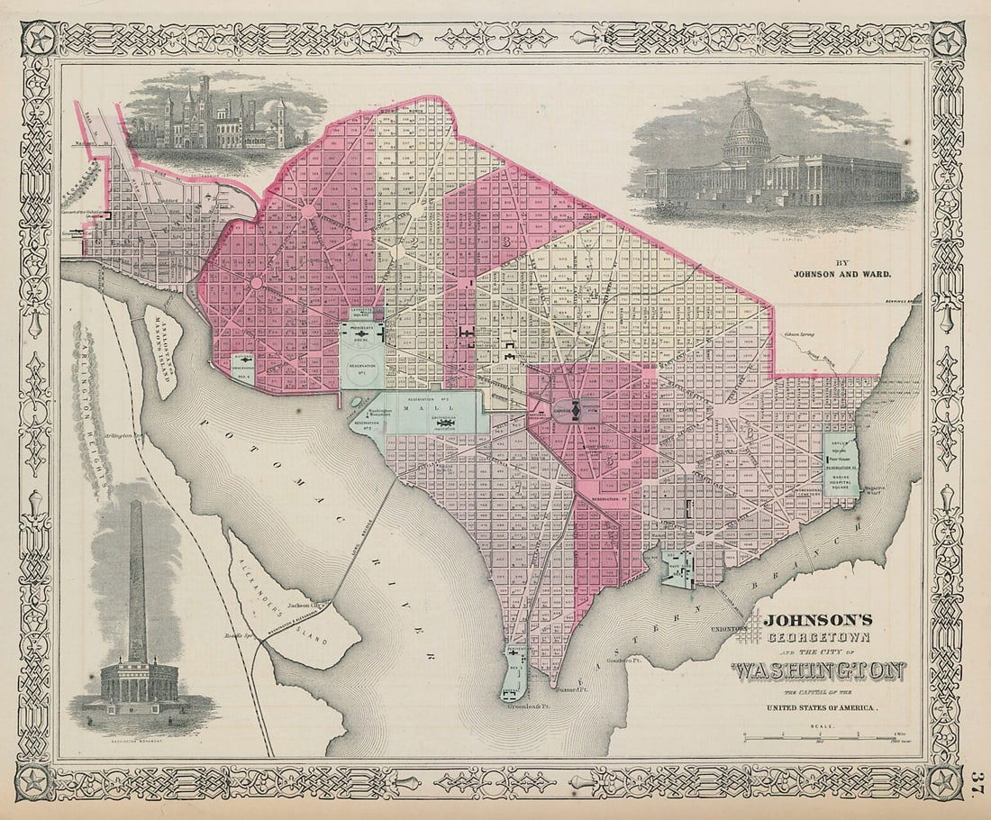 Johnson's Georgetown and the City of Washington DC 1865 old antique map chart: Title: Johnson's Georgetown and the City of Washington DC 1865 old antique map chart Description: Johnson's Georgetown and the City of Washington, the Capital of the United States of America' by
