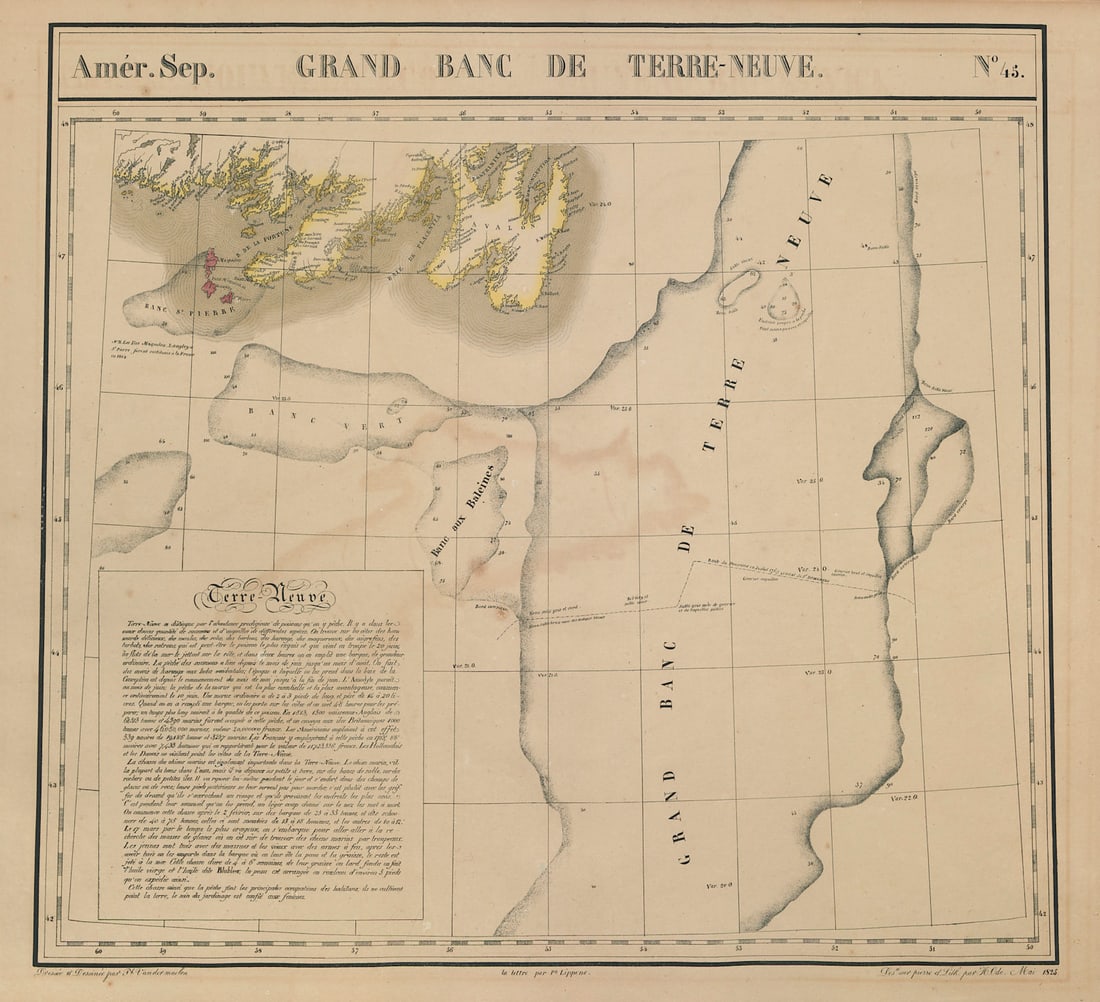 Amér. Sep. Grand Banc de Terre-Neuve #45. Newfoundland. VANDERMAELEN 1827 map (1 of 1)