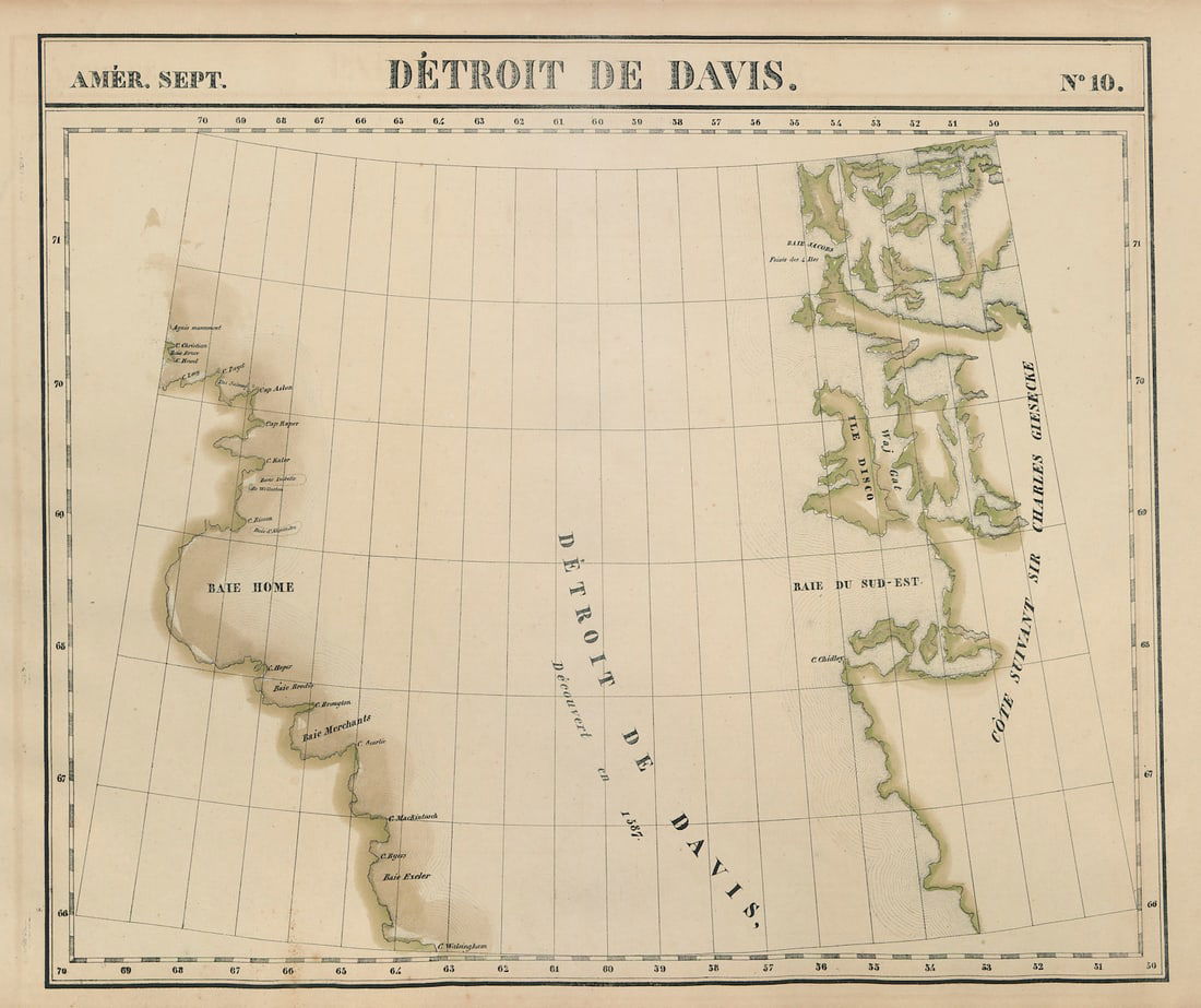 Amér Sep. Détroit de Davis Strait #10 Greenland Baffin Bay VANDERMAELEN 1827 map (1 of 1)