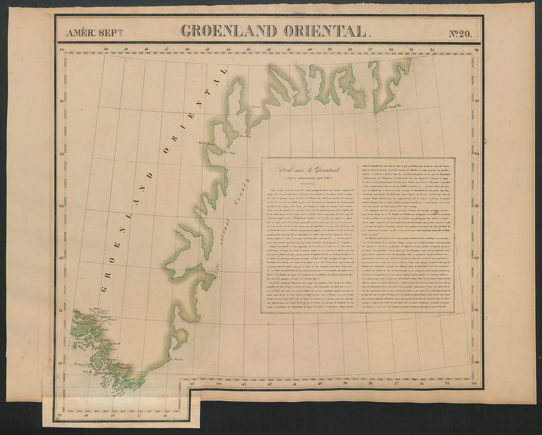 Amér. Sep. Groenland Oriental #20. Southeast Greenland. VANDERMAELEN 1827 map (1 of 1)
