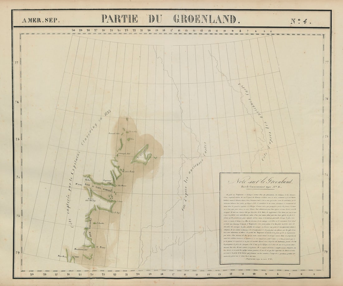 Amér. Sep. Partie du Groenland #4. North east Greenland. VANDERMAELEN 1827 map (1 of 1)