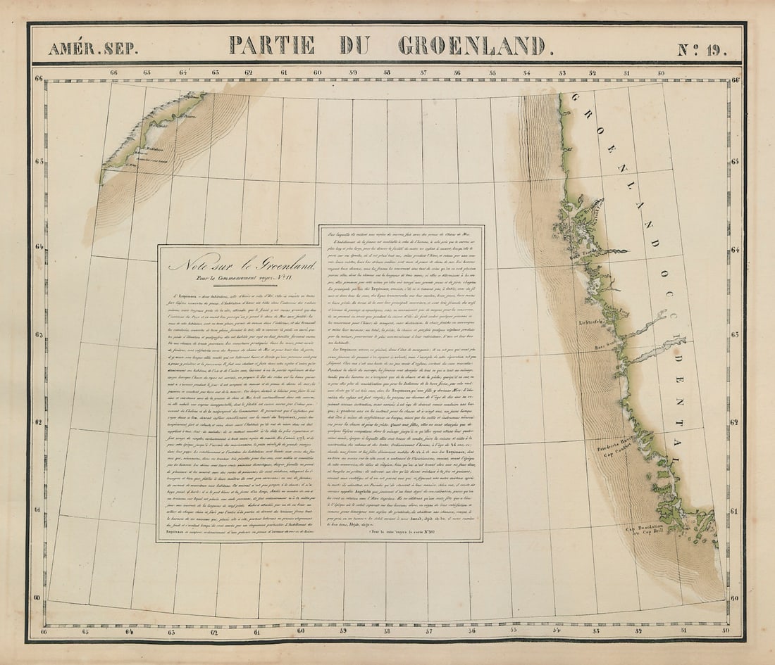 Amér. Sep. Partie du Groenland #19. Southwest Greenland. VANDERMAELEN 1827 map (1 of 1)