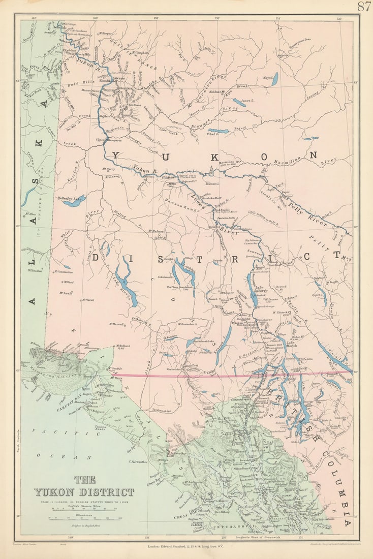 The Yukon District. SE Alaska. North British Columbia. 54x36cm STANFORD 1904 map (1 of 1)