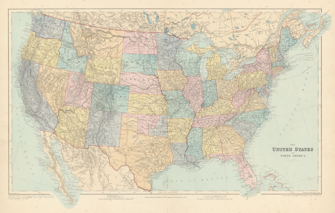 The United States of North America. 72x46cm 18x28 inches STANFORD 1894 old map (1 of 1)