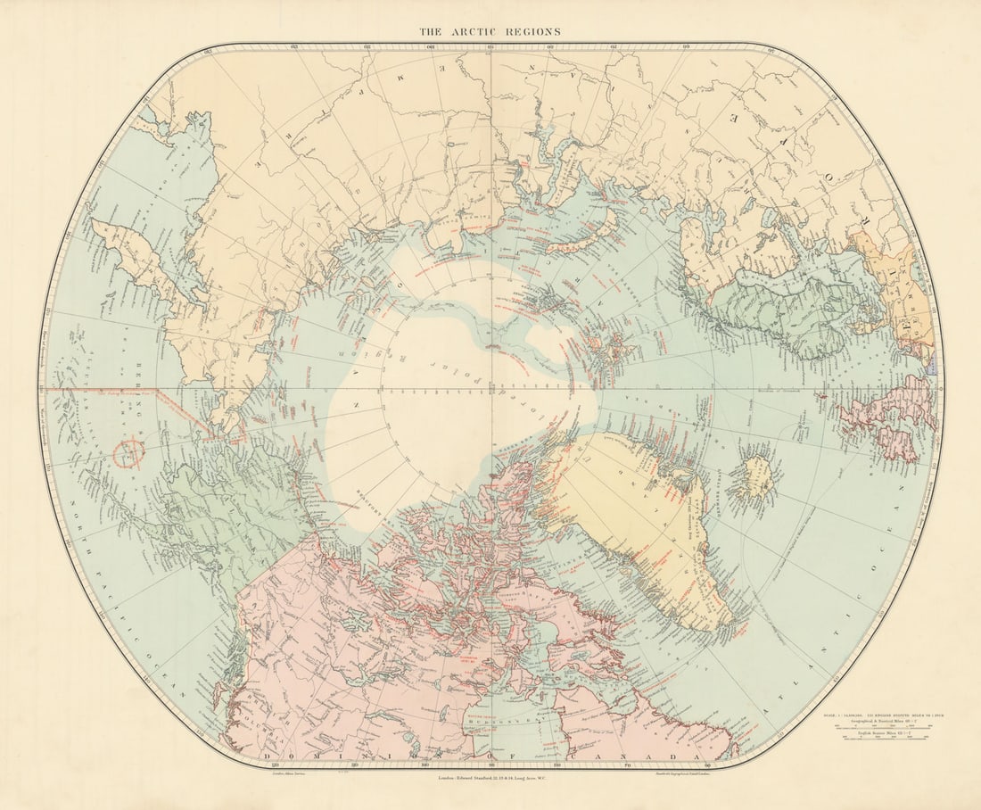 Arctic Regions. North Pole. Explorers' routes dates. Nansen. STANFORD 1904 map (1 of 1)