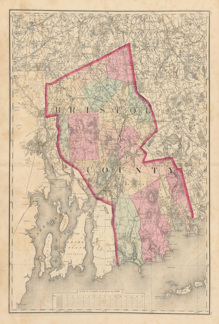 Bristol County, Massachusetts. WALLING & GRAY 1871 old antique map plan chart: Title: Bristol County, Massachusetts. WALLING & GRAY 1871 old antique map plan chart Description: Bristol County' by Walling, Henry Francis & Gray, Ormando Willis. Published 1871. Antique hand coloure