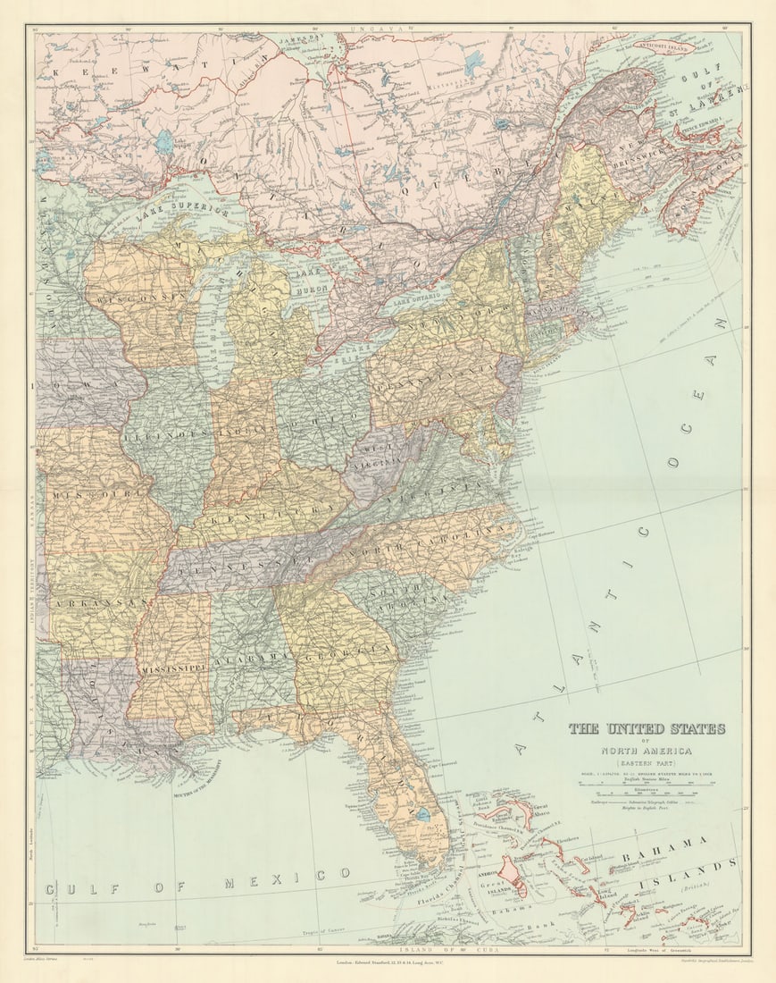 The United States of North America, Eastern part. USA. 69x54cm STANFORD 1904 map (1 of 1)