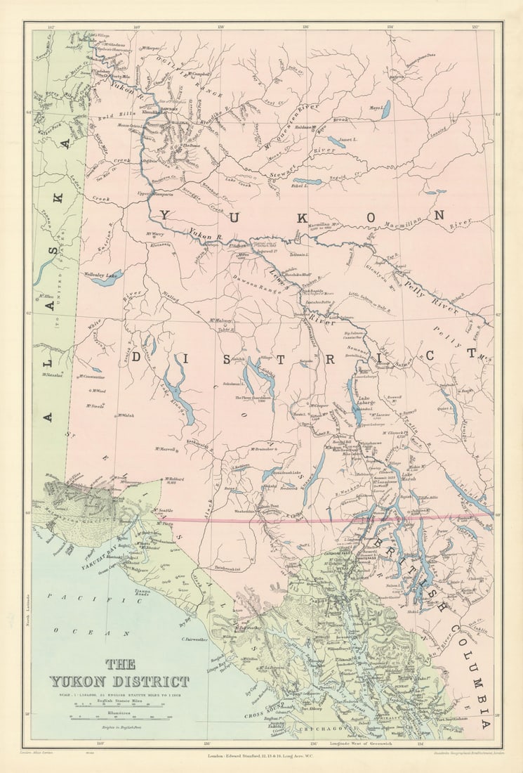 The Yukon District. SE Alaska. North British Columbia. 54x36cm STANFORD 1904 map (1 of 1)