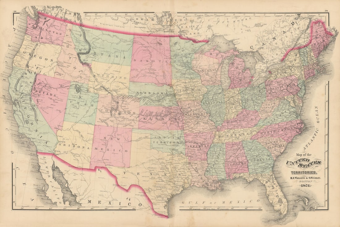 Map of the United States and territories by Walling & Gray 1871 old (1 of 1)