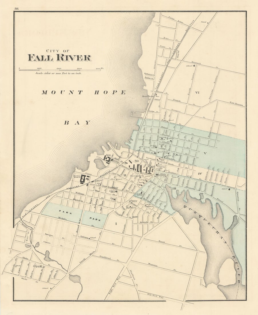 City of Fall River, Massachusetts. Town plan. WALLING & GRAY 1871 old map (1 of 1)