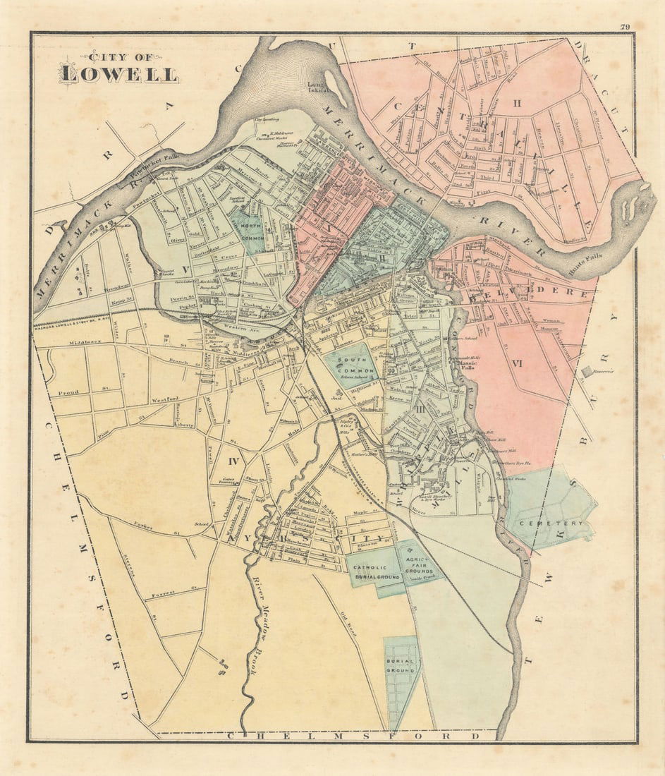 City of Lowell, Massachusetts. Town plan. BAKER, WALLING & GRAY 1871 old map: Title: City of Lowell, Massachusetts. Town plan. BAKER, WALLING & GRAY 1871 old map Description: City of Lowell. Reduced by permission from the large Map by R.W. Baker' by Walling, Henry Francis &