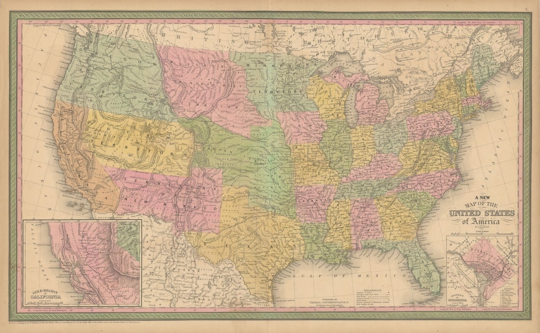 United States of America. California Gold region. THOMAS, COWPERTHWAIT 1852 map (1 of 1)