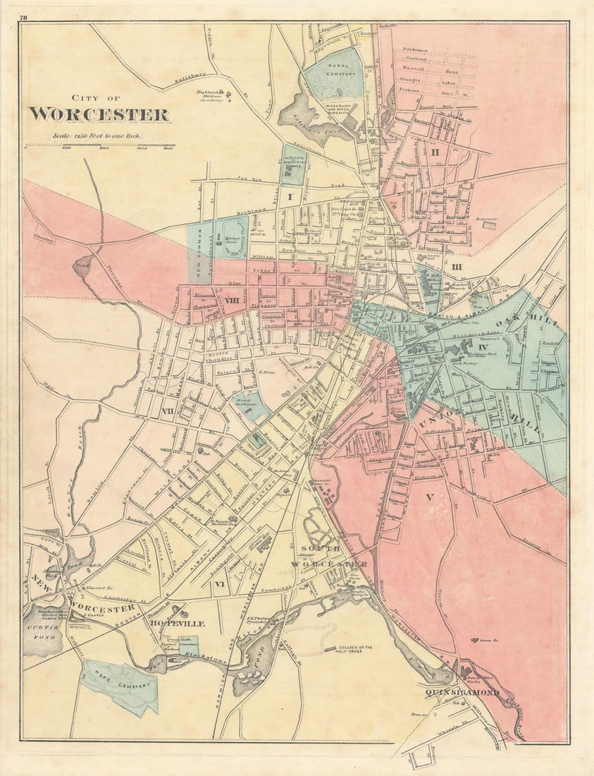 City of Worcester, Massachusetts. Town plan. WALLING & GRAY 1871 old map (1 of 1)
