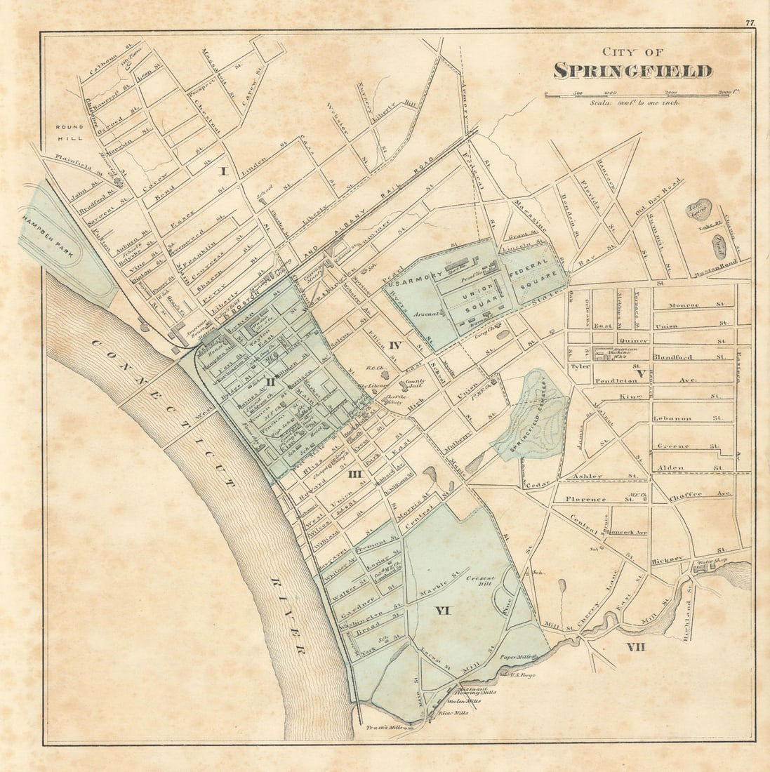 City of Springfield, Massachusetts. Town plan. WALLING & GRAY 1871 old map (1 of 1)