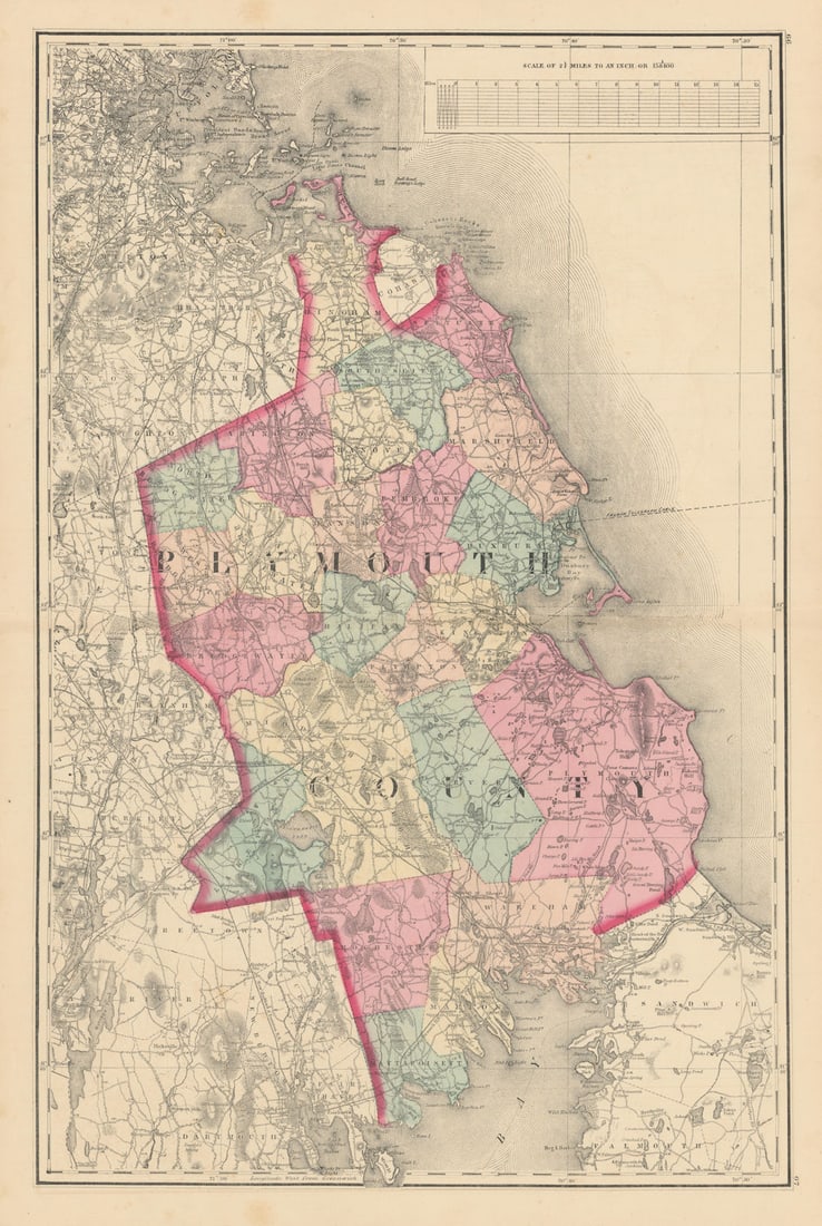 Plymouth County, Massachusetts. WALLING & GRAY 1871 old antique map plan chart (1 of 1)
