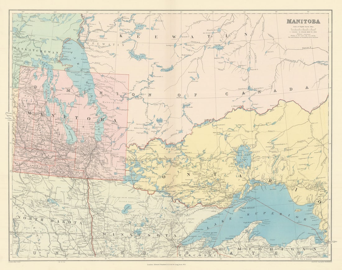 Manitoba. West Ontario, Lake Superior & Winnipeg. Canada. STANFORD 1904 map (1 of 1)