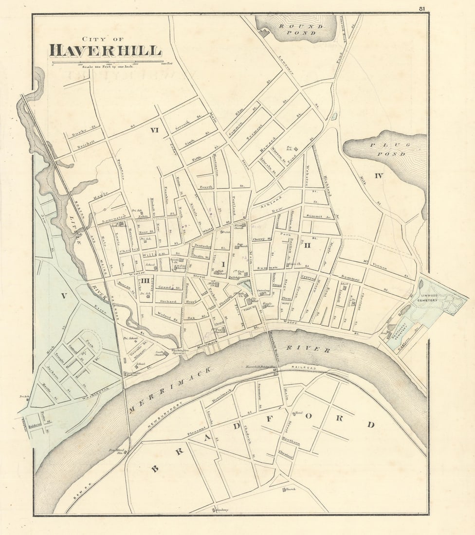 City of Haverhill, Massachusetts. Town plan. WALLING & GRAY 1871 old map (1 of 1)