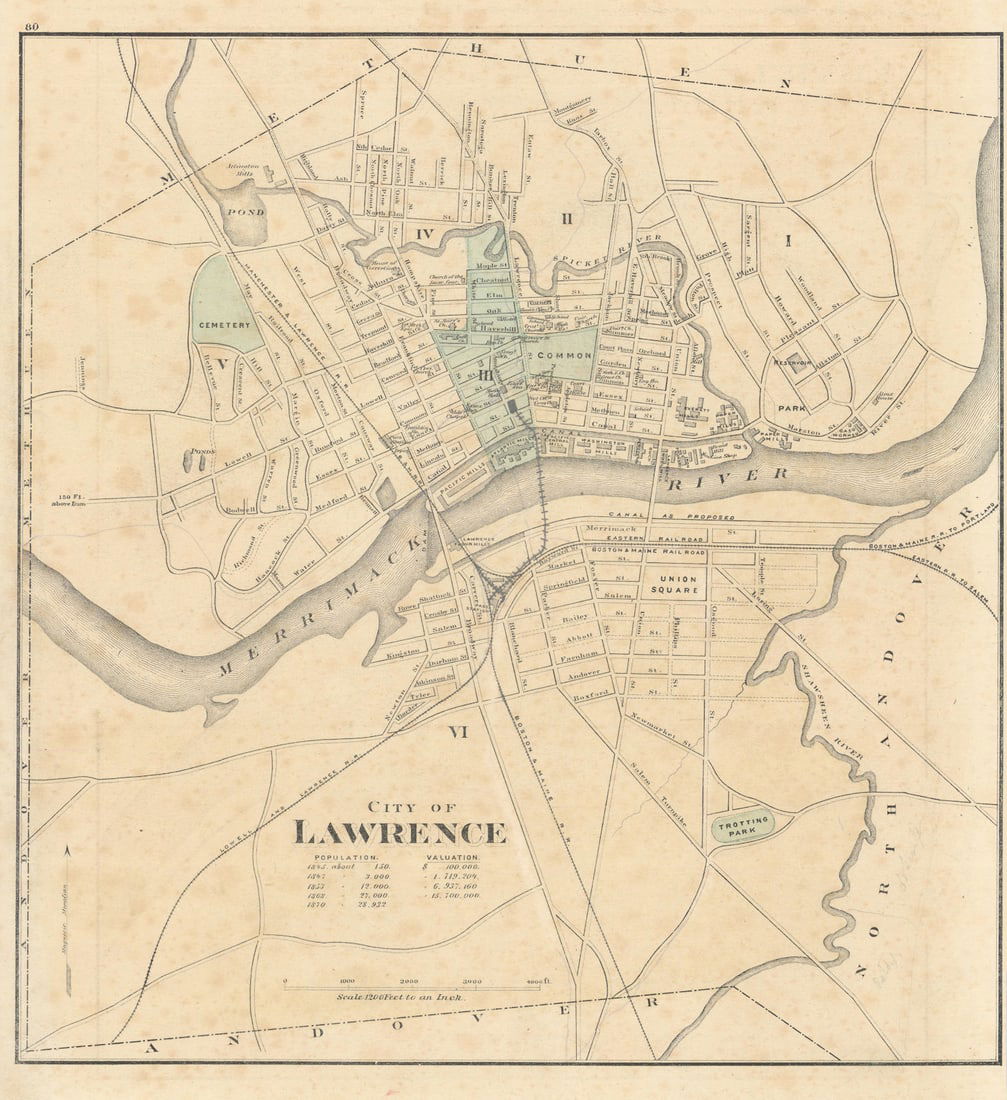 City of Lawrence, Massachusetts. Town plan. WALLING & GRAY 1871 old map (1 of 1)