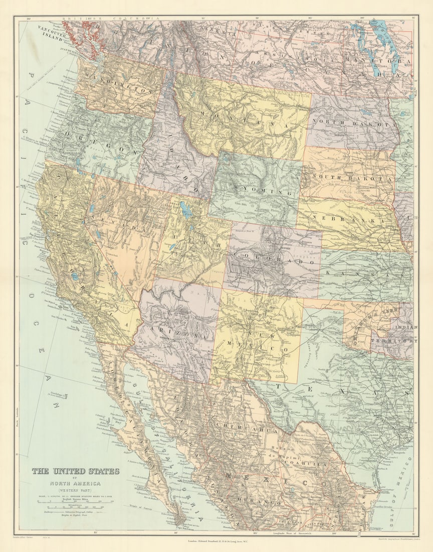 The United States of North America, Western part. USA. 69x54cm STANFORD 1904 map (1 of 1)