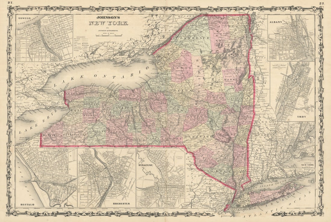 Johnson's New York state map. Albany Troy Rochester Buffalo Syracuse 1861 (1 of 1)