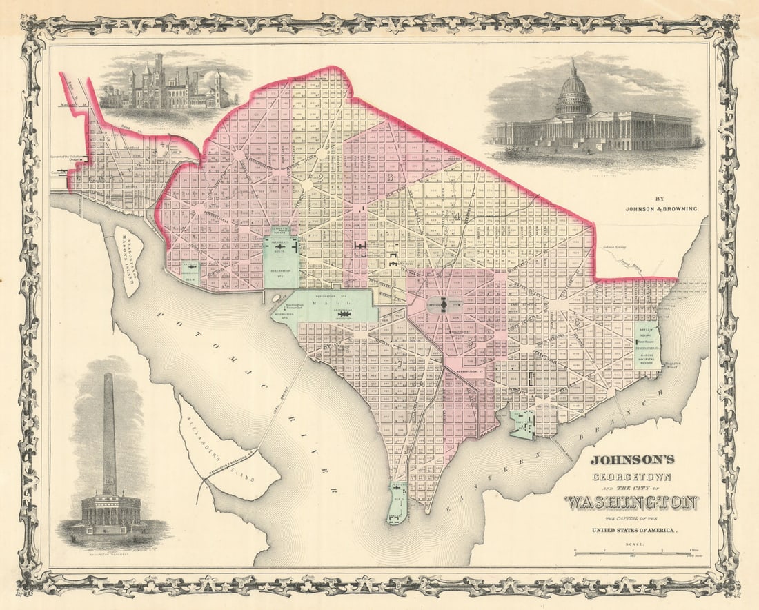 Johnson's Georgetown and the City of Washington DC 1861 old antique map chart (1 of 1)