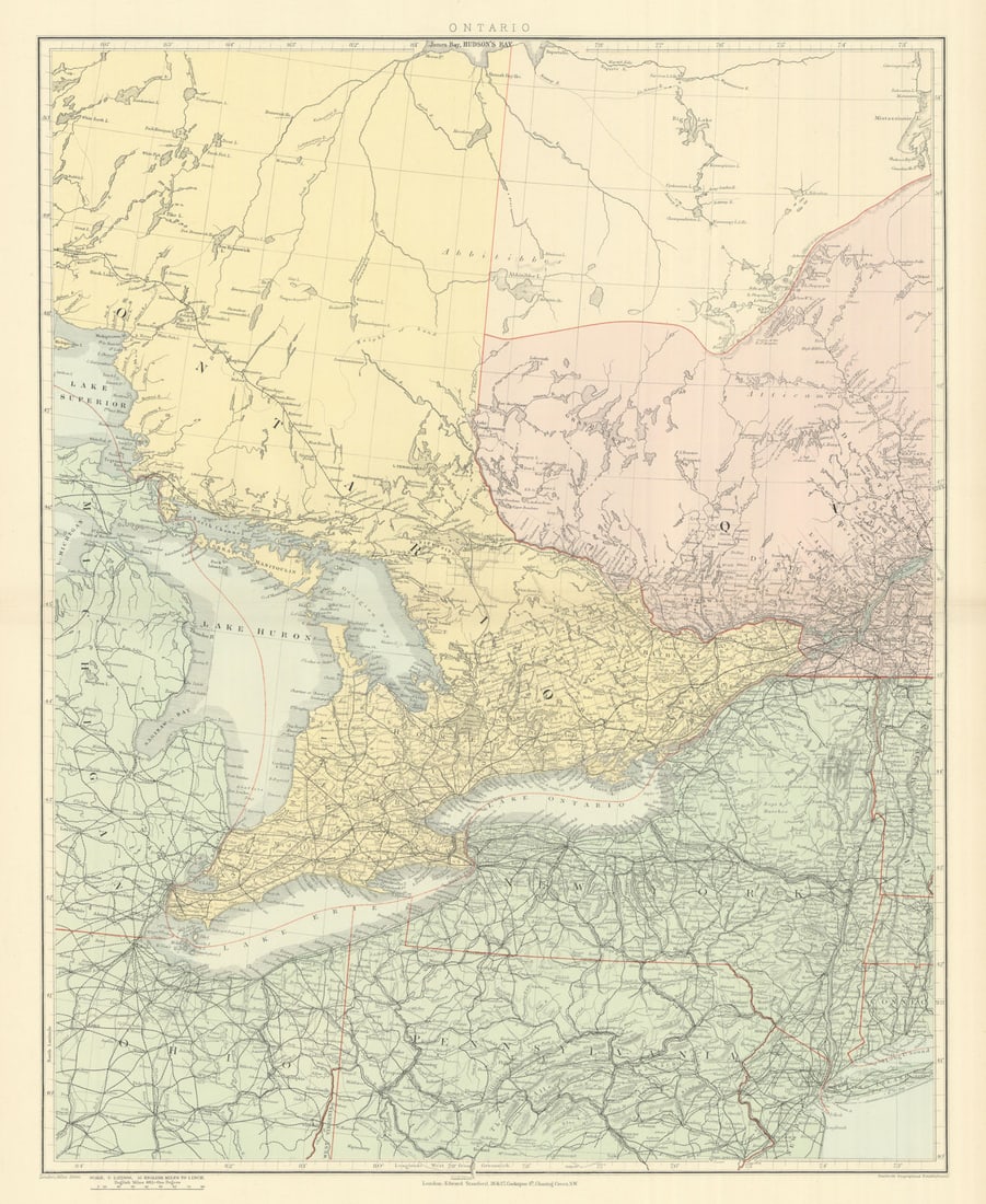 Southern Ontario. Lake Huron Erie. New York state. Great Lakes STANFORD 1894 map (1 of 1)