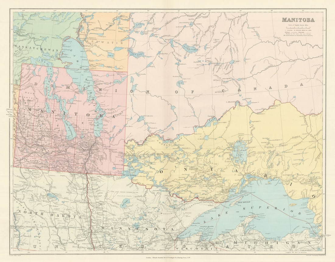 Manitoba. West Ontario, Lake Superior & Winnipeg. Canada. STANFORD 1894 map (1 of 1)